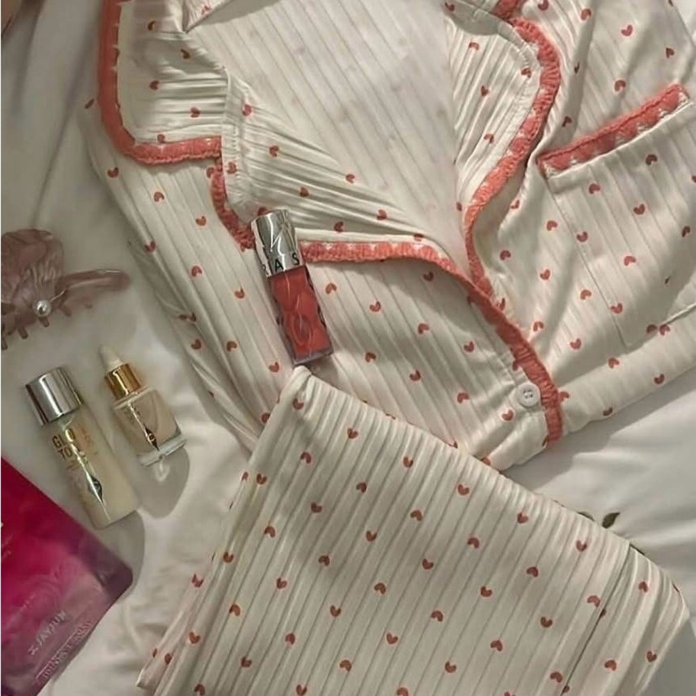 Cream and Pink Pajama Set with Soft Fabric